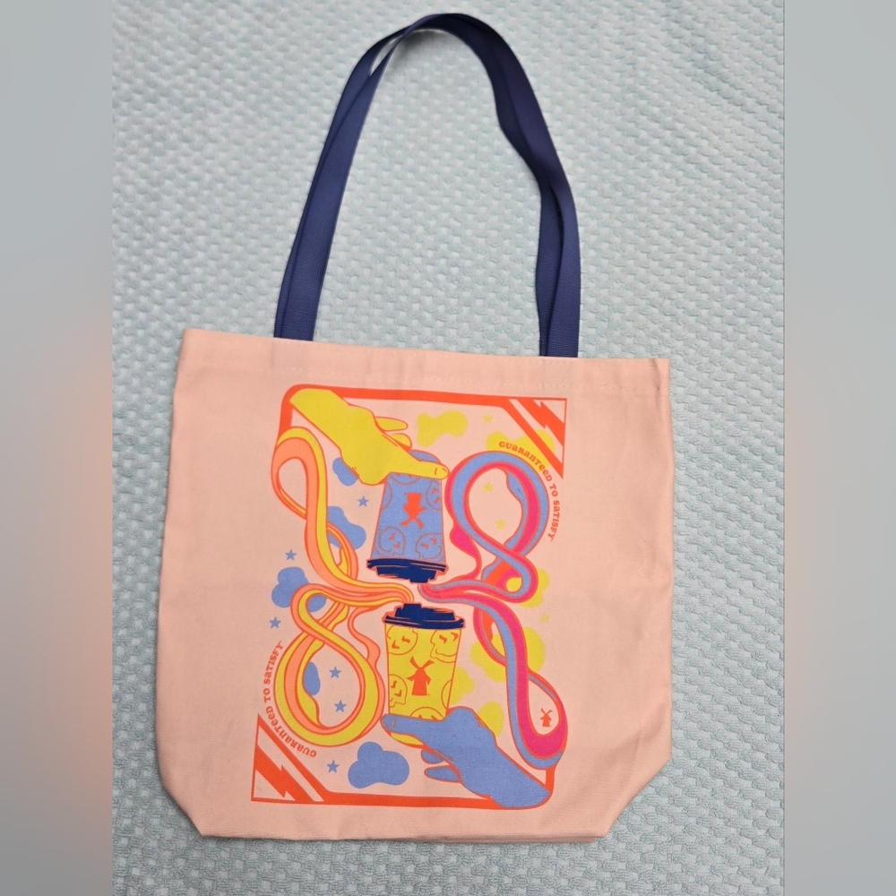 Dutch Bros Tote with Multicolor Graphic and Navy Straps